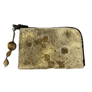 Mini Wallet Wristlet Gold Metallic Leather with Calf Hair by Evoke…